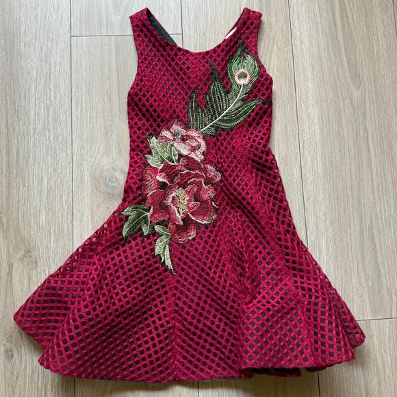 Zoe Ltd .Girl's dress Mesh Floral embroidered sleeveless red fit flare sz 6